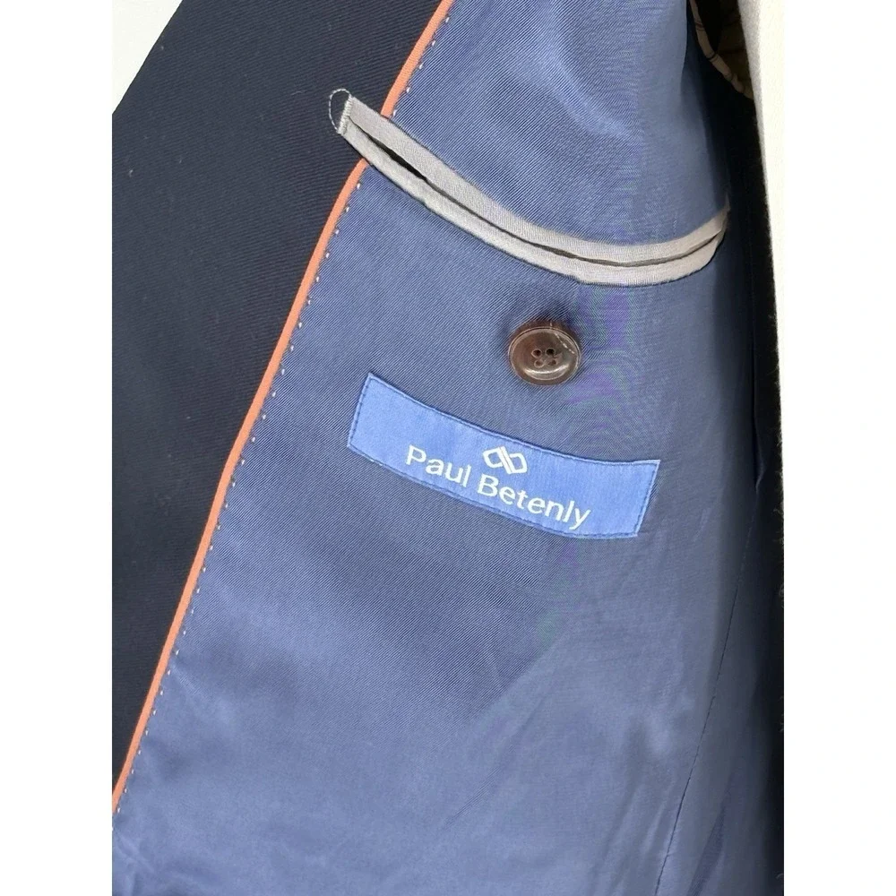 Paul Betenly Men's 40L Navy Blue Wool Cashmere Button Blazer Jacket-Ronaldo N